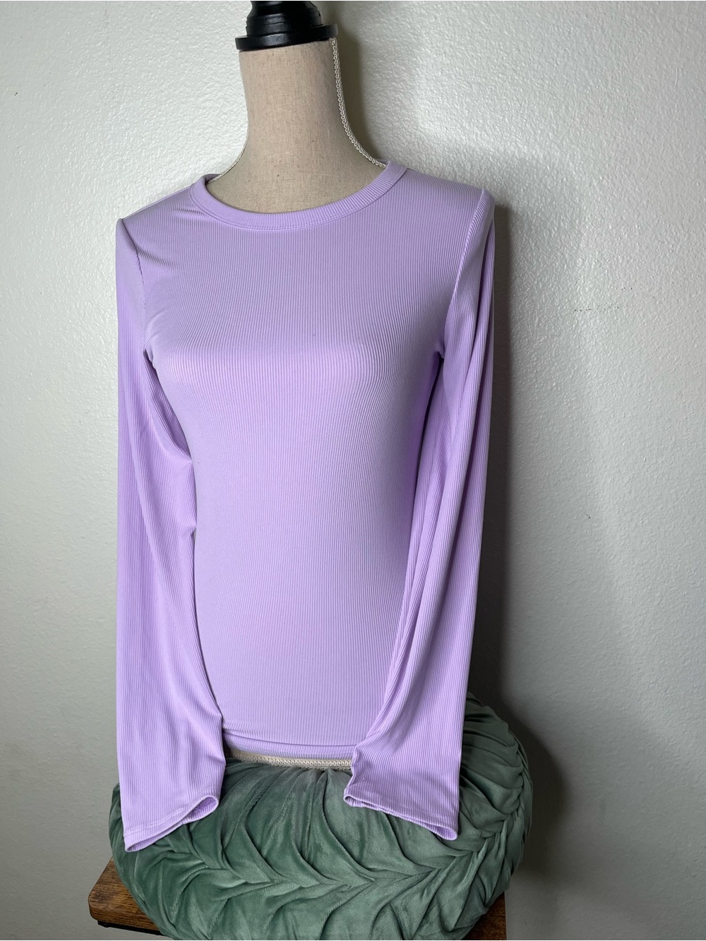 No Boundaries Lavender Ribbed Long Sleeve Crewneck Top